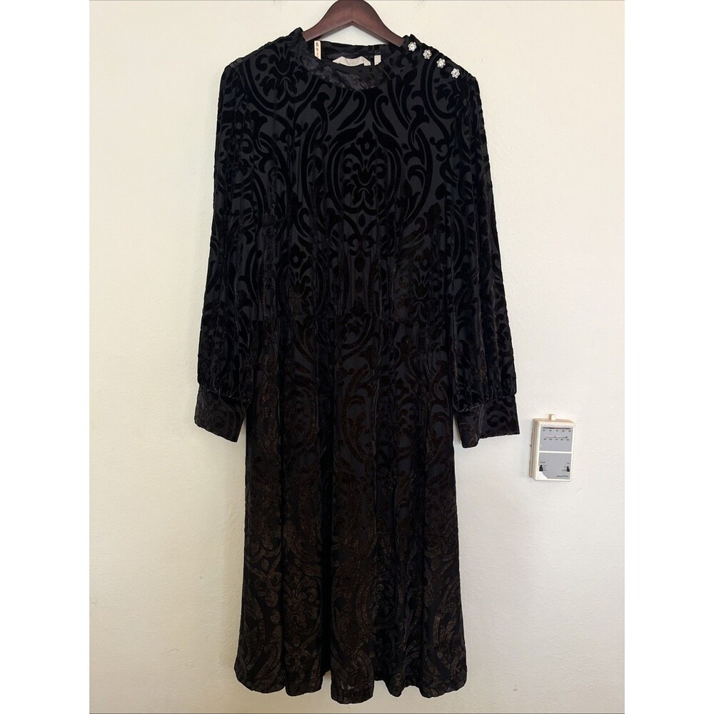 Soft Surroundings Hadley Dress Brocade Black Burnout Velvet SZ 20W
